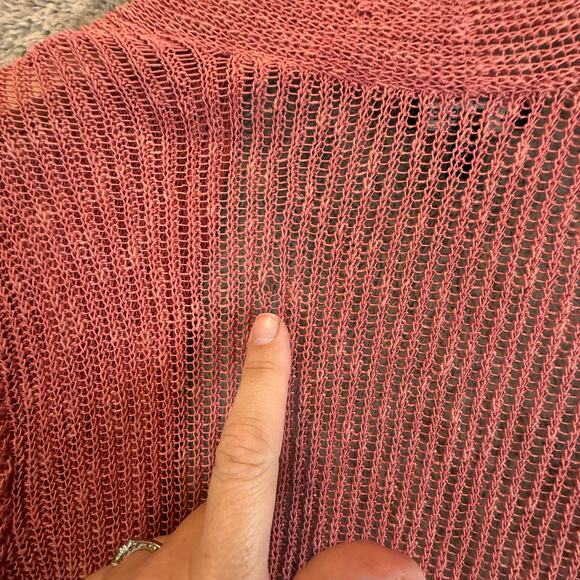 Eileen Fisher Airy Linen Grain Rib Knit Open Peplum Cardigan Sweater L Pink - Picture 7 of 8